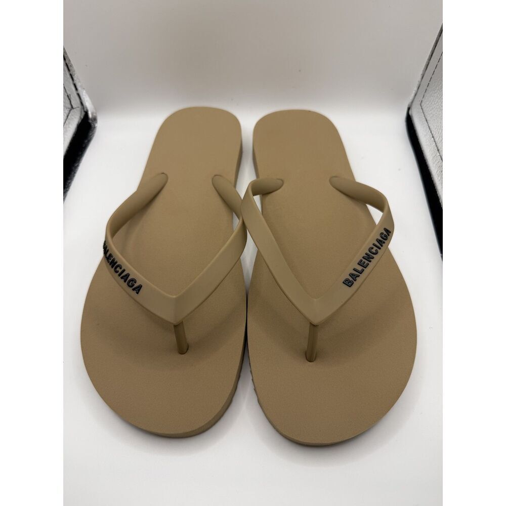 Balenciaga Rubber Logo Flip Flops Brown